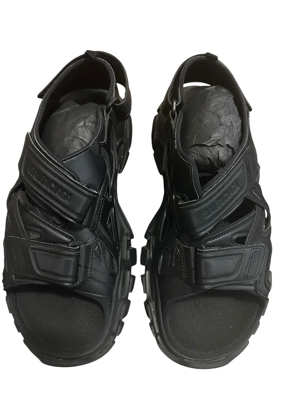 Balenciaga Black Men's Sporty Leather Strap Sandals size 43